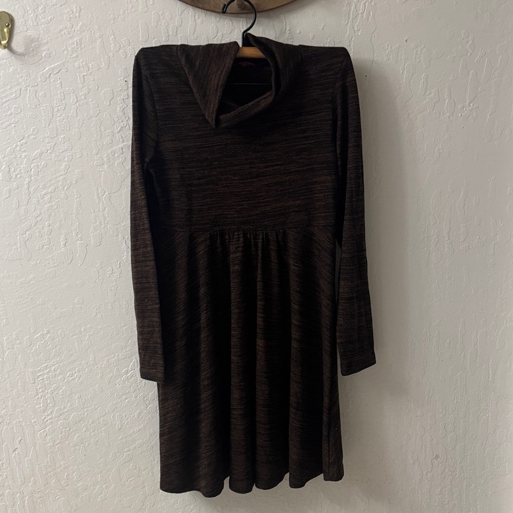 Isle By Melis Koran Brown Black Color Mix Turtleneck Knee Length Sweater Dress M